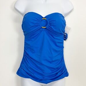 Bleu Rod Beattie Tankini Swim Top Womens Size 8 Blue Strapless Ring Detail NWT
